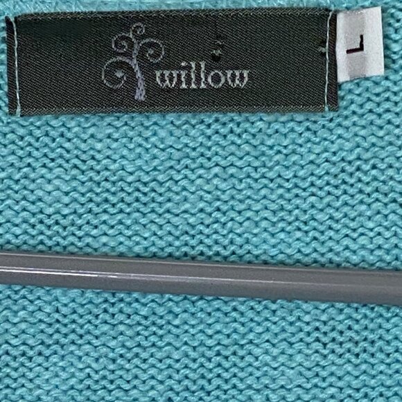 Anthropologie Willow Knit Top Size L Aqua Blue Short Sleeve Button Front USA - Picture 3 of 10